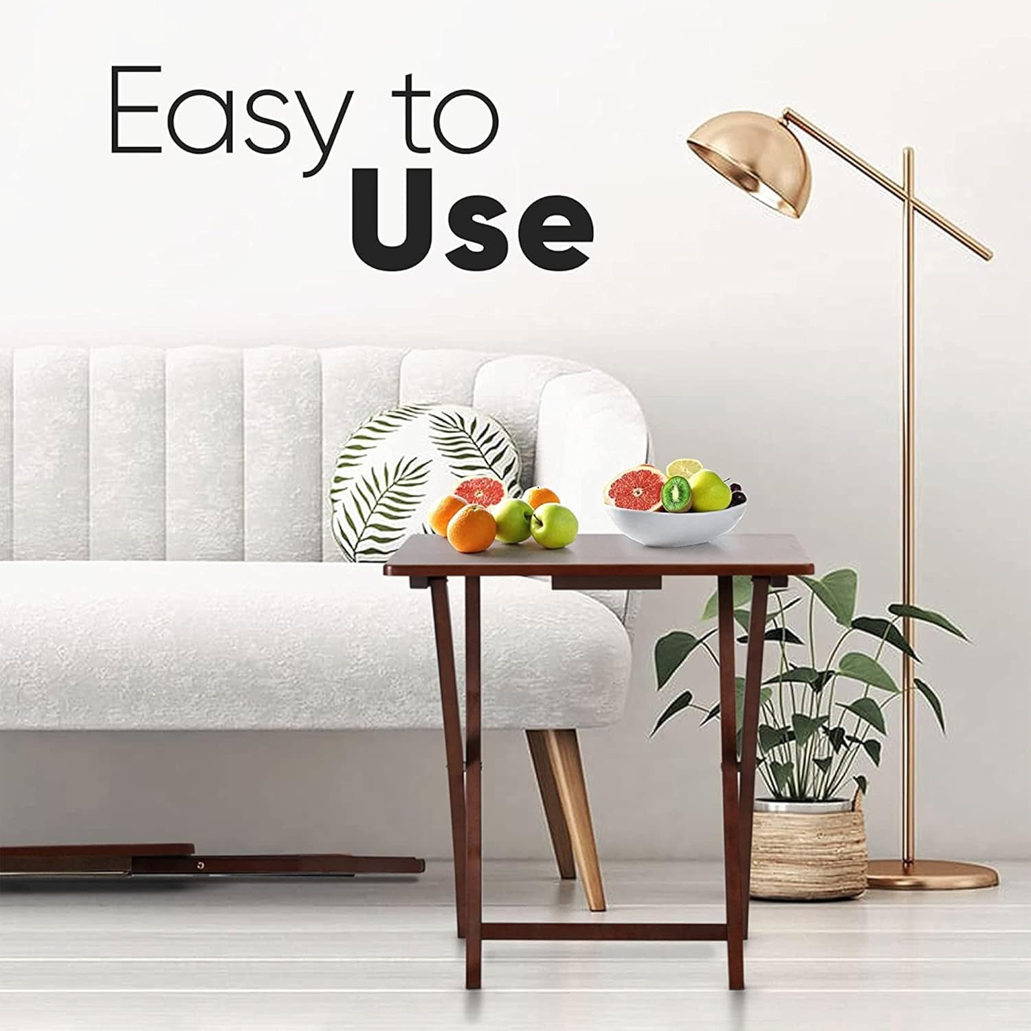 PJ Wood - Folding Wood TV Tray Table - Honey Oak, 10-Piece Set | Rectangular Design, Cross Base, 14.57 in W x 19.09 in L x 26 in H, Indoor Use, Assembly Required, Screwdriver Hammer Needed