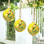 VCUTEKA Hanging Garden Gazing Ball, Hand-Blown Glass Witch Ball for Outdoor Garden Décor, 6" Yellow Swirl