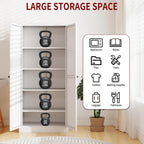 AQY Kitchen Pantry Cabinet,61" White Pantry Storage Cabinet with 4 Tier Adjustable Shelves and 2 Doors,Freestanding Cupboard,Metal Pantry Cabinets with Handle for Living Room Kitchen Assembly Required