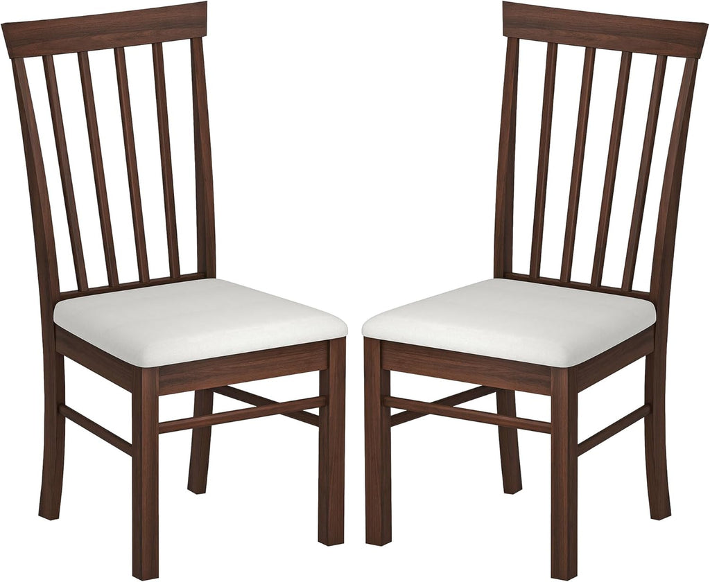 HOMCOM Wooden Dining Chairs Set, Farmhouse Upholstered Kitchen Chairs with Rubber Wood Frame for Living Room, Dining Room, Dark Brown and Beige, Set of 2
