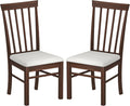 HOMCOM Wooden Dining Chairs Set, Farmhouse Upholstered Kitchen Chairs with Rubber Wood Frame for Living Room, Dining Room, Dark Brown and Beige, Set of 2