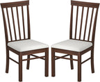 HOMCOM Wooden Dining Chairs Set, Farmhouse Upholstered Kitchen Chairs with Rubber Wood Frame for Living Room, Dining Room, Dark Brown and Beige, Set of 2