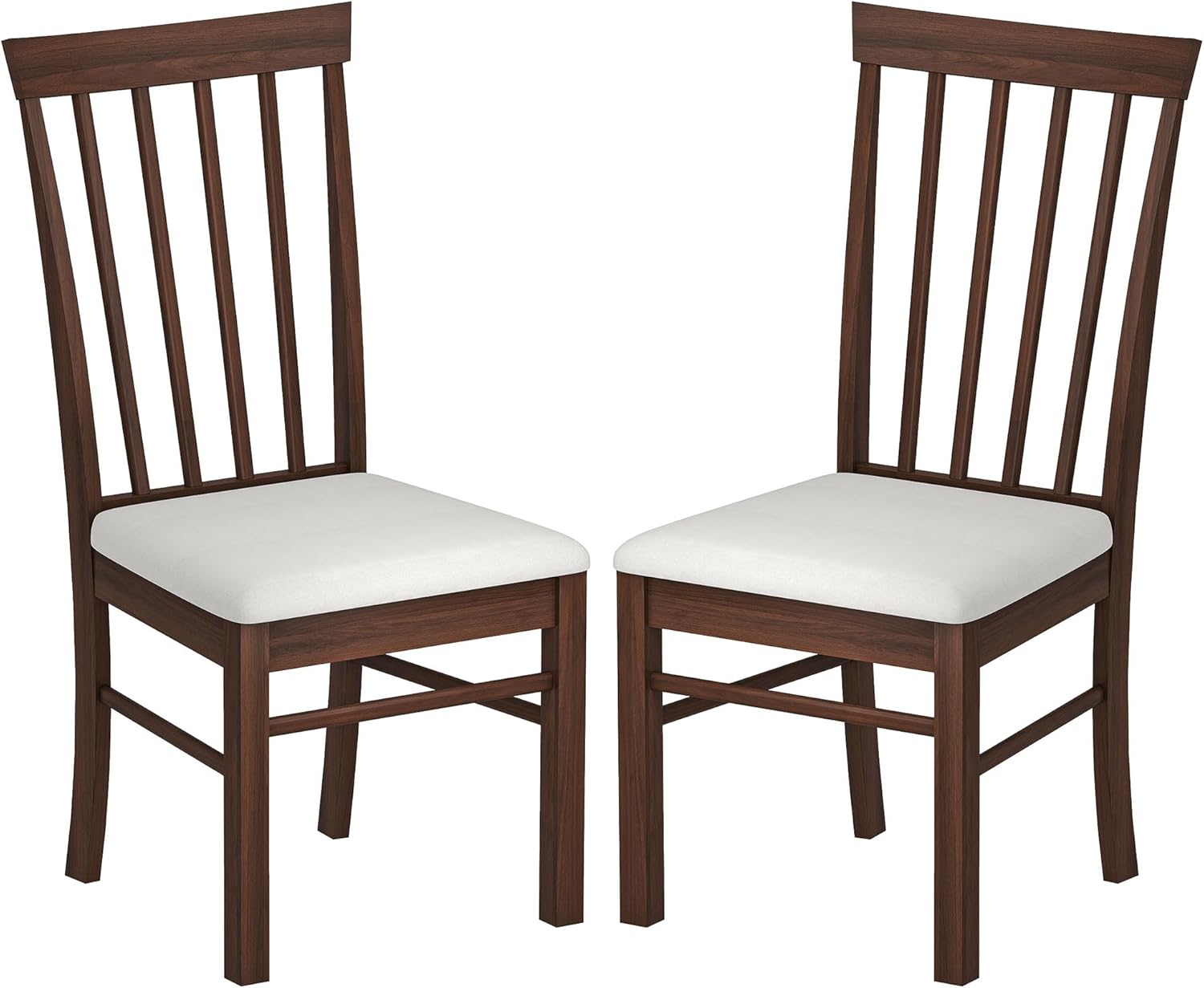 HOMCOM Wooden Dining Chairs Set, Farmhouse Upholstered Kitchen Chairs with Rubber Wood Frame for Living Room, Dining Room, Dark Brown and Beige, Set of 2