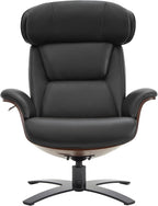 CHITA Genuine Leather Reclining Swivel Accent Chair with Ottoman, Black | Eames Swivel Chair with Adjustable Backrest and Headrest for living Room & Office, 34.3"Dx31.1"Wx39.4"H, 350 Lbs Capacity
