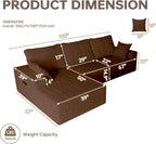 108" Brown Modular Sectional Cloud Couch for Living Room Deep Seat L Shapes Couch with Oversized Chaise Lounge, Comfy Memory Foam Flannel Fabric Sofa for Bedroom Apartment