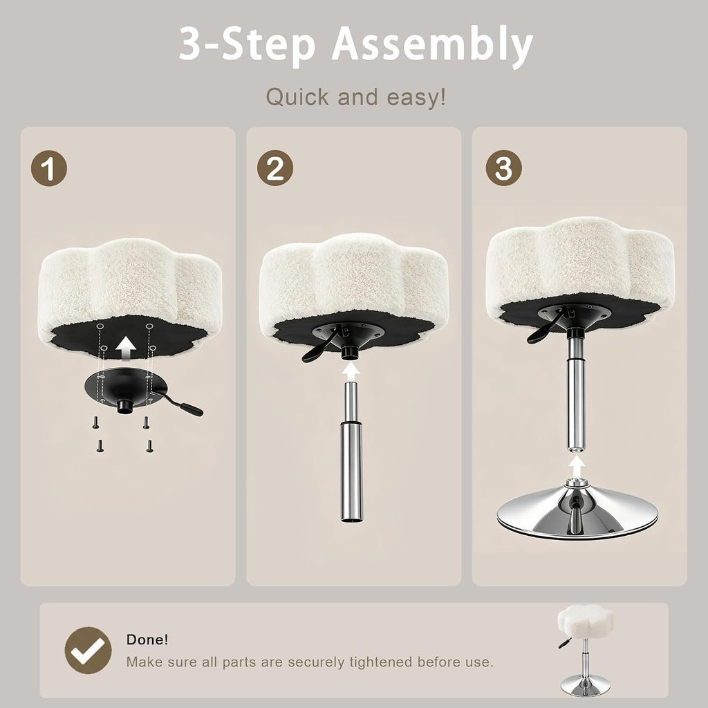 LITZFUR Adjustable Vanity Stool, Swivel Makeup Chair for Vanity, White | Flower Shaped Vanity Chair, Patterned Small Ottoman Footrest for Bathroom, Bathroom, Living Room