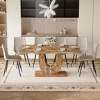 Modern Dining Table Set for 6, 63" Wood Kitchen Table with 6 PU Leather Upholstered Chairs, Farmhouse Style with 1.8" Thick Top and U-Shape Legs, 7 Piece Dining Room Set for Apartment or Kitchen
