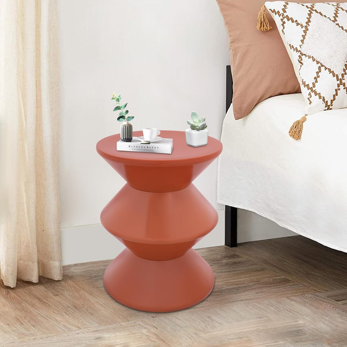 Round Side Table,Modern Hourglass Shaped Accent Stool, Minimalist Sofa Side Table Round Small Coffee End Table for Living Rooms, Bedrooms,Offices (Orange)