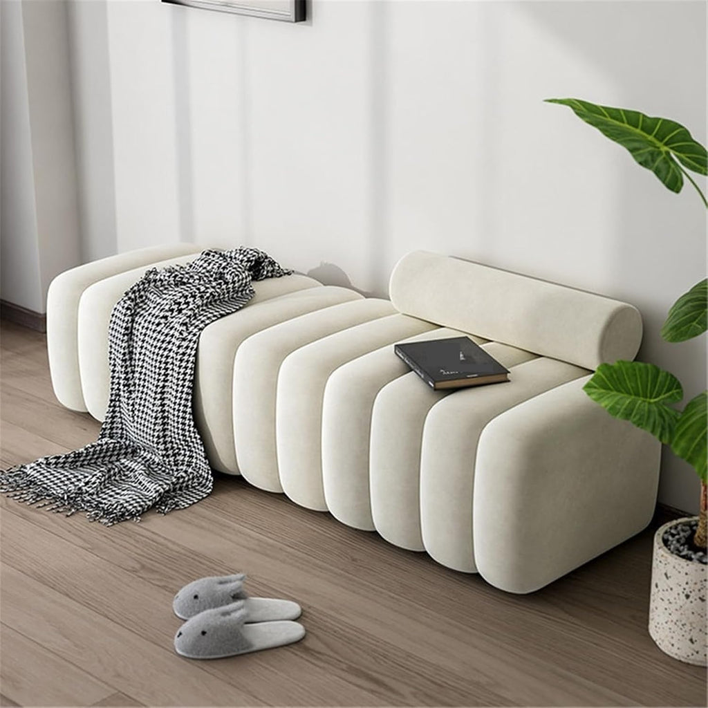 Modern Long Bench with Backrest for Changing Shoes Bedroom Bed end Walk-in Closet Rest Area Entryway(Small)