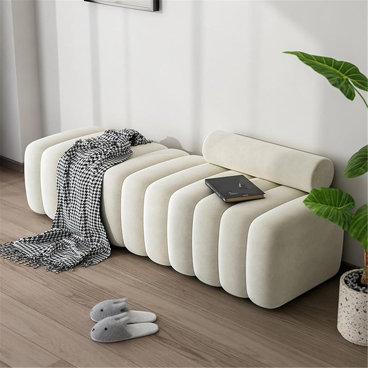 Modern Long Bench with Backrest for Changing Shoes Bedroom Bed end Walk-in Closet Rest Area Entryway(Medium)