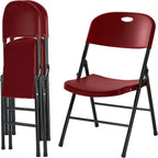 2-Pack Heavy Duty Plastic Folding Chair, 300 lbs Capacity Foldable Chairs for Indoor Outdoor, Stackable Portable Seating for Party, Wedding, Patio, Backyard, Office (Red)
