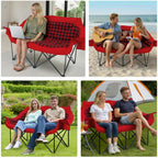 Heated Double Camping Chair, Padded Camping Couch with 3 Heat Levels and 4 Heating Zones, Oversized Camp Loveseat Support 800lbs for Soccer Games, Tailgating, RV Travel, Beach Days（Not Battery）