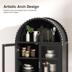 FiveWillowise Kitchen Pantry Cabinet with Glass Doors - Arched Design, Solid Wood Legs, Artistic Fluted Door, Adjustable Shelves, 70.8" Curved Storage Cabinet for Kitchen, Dining Room