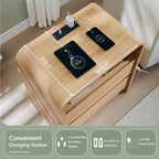 Aitjunz 25" Tall Modern Nightstand Set of 2, 23.6'' Wide Wood Bedside Table w/2 Storage Drawers, Charging Station, Mid Century End Table for Bedroom, Living Room,Curved Profile Design, Natural Oak