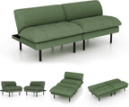 Ribilake 2 Sets 70" Futon Sofa Bed, 4 in 1 Multi-Function Couch Sleeper with Adjustable Backrest, Modern Convertible Futon, Recliner Small Loveseat for Living Room, Green