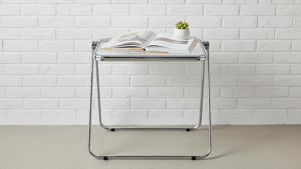 Folding TV Tray Table, Acrylic Foldable Side Desk - No Assembly, Space Saving Tiny Portable Laptop Desk for Small Spaces, Couch, Bedroom, Dorm (Clear)