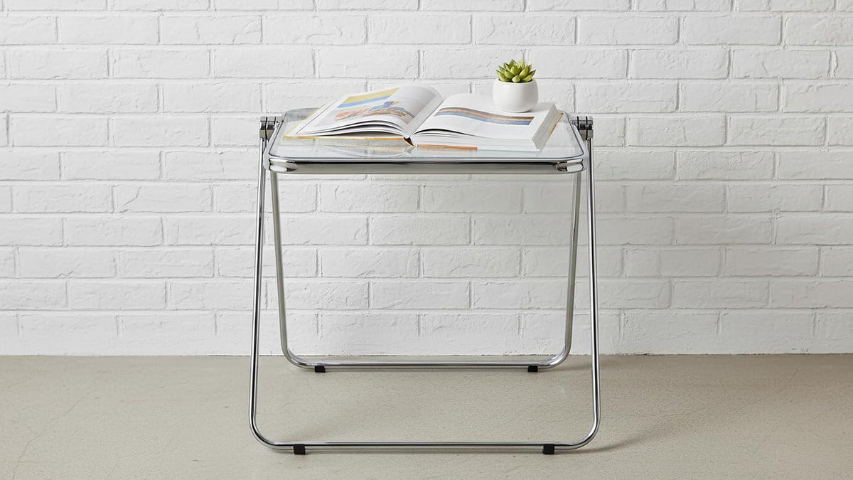 Folding TV Tray Table, Acrylic Foldable Side Desk - No Assembly, Space Saving Tiny Portable Laptop Desk for Small Spaces, Couch, Bedroom, Dorm (Clear)