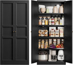 Yizosh Metal Storage Cabinet with 2 Doors and 4 Adjustable Shelves - 71" Black Kitchen Pantry Storage Cabinet, 4-Tier Tall Steel Cabinet Locker for Kitchen, Living Room, Dining Room