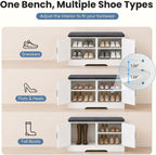 NEWBULIG Shoe Bench with Storage for Entryway, 39.4" Shoe Storage Bench | Modern Farmhouse 2-Doors Hidden Shoe Organizer Bench with Padded Cushion Seat & Adjustable Shelves for Mudroom Bedroom White