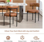AVAWING Brown Faux Leather Dining Chairs Set of 4, Modern Kitchen Chairs with Black Metal Legs and Curved Backrest, Round Dining Room Chairs for Dining Room and Kitchen