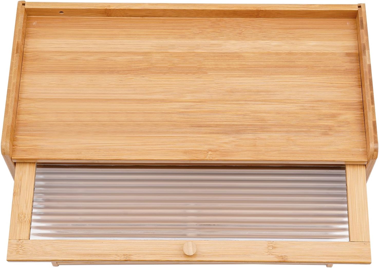 2 Tier Bamboo Countertop Pantry, Kitchen Countertop Flatware Storage Cabinet with 2 Sliding Striped Clear Door Stoppers, Fully Sealed Cutlery Organizer for Condiments, Plates, Bowls