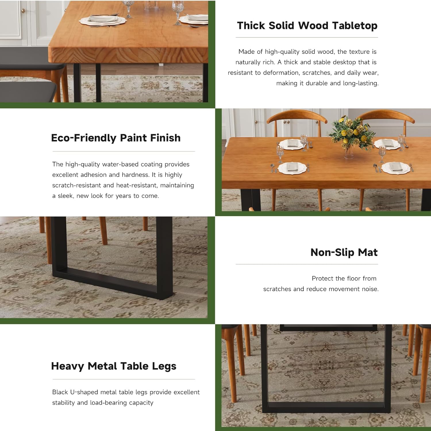 Stylish Modern Minimalist Solid Wood Dining Table with Sturdy Metal Base – Easy Assembly, Versatile Design for Dining Rooms, Living Rooms, and Offices
