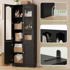 Cyclysio 80" Tall Pantry Cabinet with 8 Doors, Black Kitchen Pantry Storage Cabinet with Built-in Baseboard Notch & Adjustable Shelves – Kitchen Storage Cabinet for Dining, Living Room, Office