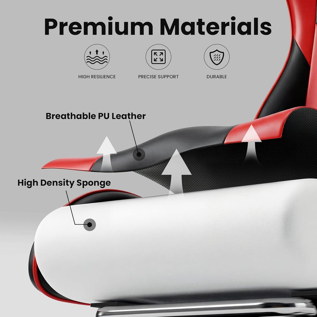 Gaming Chair, Ergonomic Footrest, Lumbar & Headrest(Red Black) | Steel frame, PVC leather & memory foam; 330 lb; 21" seat; 360° swivel, 90–155° recline; easy assembly; gaming & work