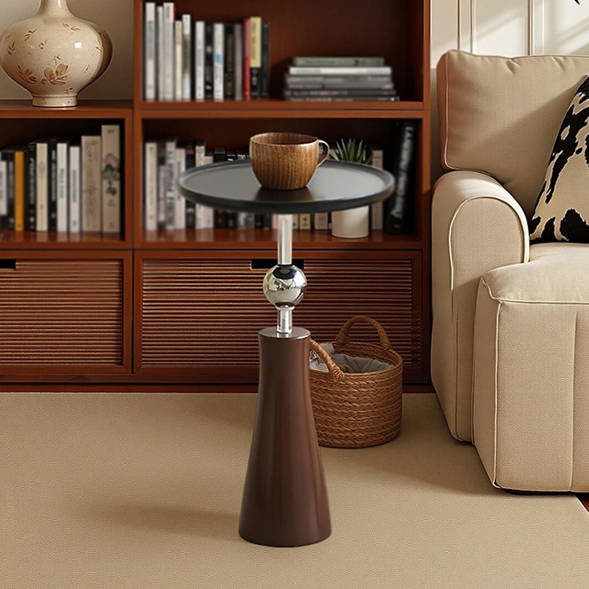 Movable Small Side Table for the Living Room or Bedside—Suitable for Displaying Ornaments; Features a Wooden Base