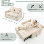 GOSUHI 52" 3-in-1 Convertible Sleeper Sofa Bed, Linen, Beige | Pull-Out Bed, Stepless Adjustable Backrest, Side Pocket, Compact Loveseat, Living Room, Dorm & Apartment