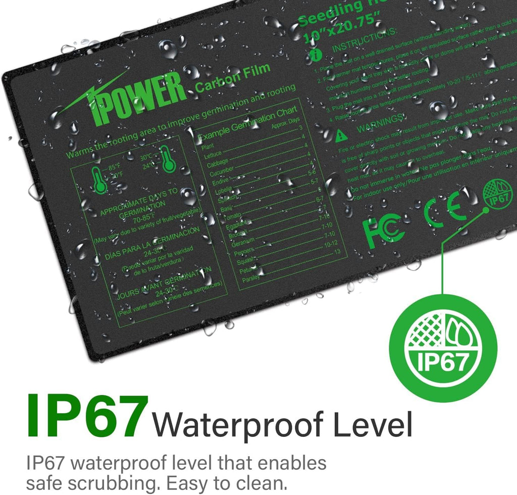 iPower 10" x 20.75" Seeding Heat Mat with New-Upgraded Carbon Film, Indoor Gardening Plant Germination Starting Pad, Durable Waterproof, Black
