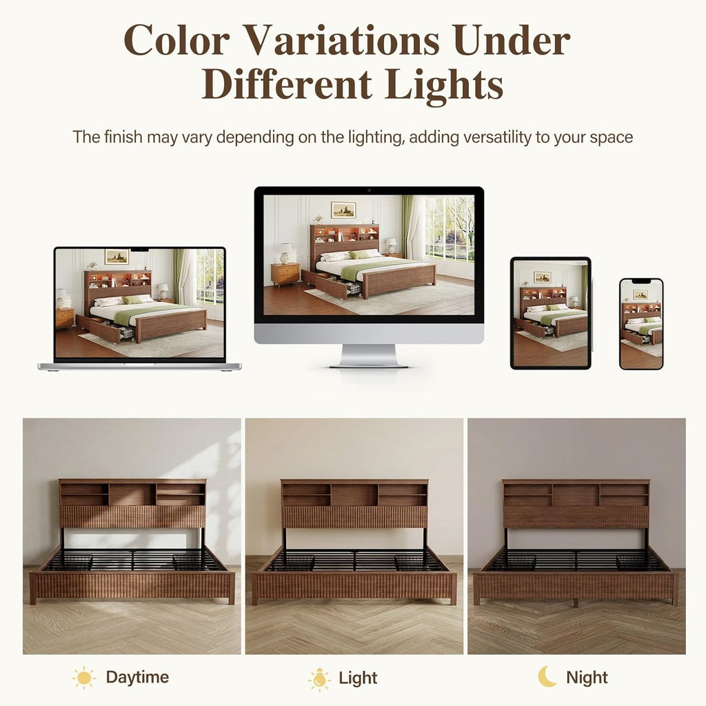 King Size Bed Frame with 4 Storage Drawers, Brown