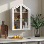 FIMELLO 23.6’’W Wave Design Arched Wall Cabinet, Bathroom Cabinet with Glass Doors Adjustable Shelf, Above Toilet Cabinet, Kitchen Wall Cabinet, Wall Bookshelf, White Grain