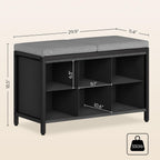 YATINEY Shoe Storage Bench with Cushion, Entryway Bench, Shoe Rack with Padded Seat and 6 Oxford Compartments, for Closet, Bedroom, Entryway, Black and Gray HX01BK