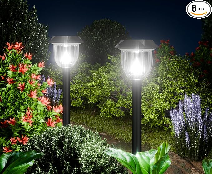 AOSEA 2 Pack Solar Outdoor Lights, IP 65 Waterproof Solar Powered Driveway Lights, Auto On/Off Path Landscape Lighting for Yard, Patio, Landscape, Pathway, Cool White