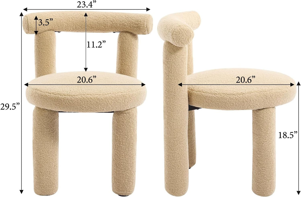 Modern Sherpa Dining Chairs Set of 4, Armless Upholstered Barrel Kitchen Chairs with Backs Comfy Accent Side Chair for Living Room, Dining Room, Reception, Camel