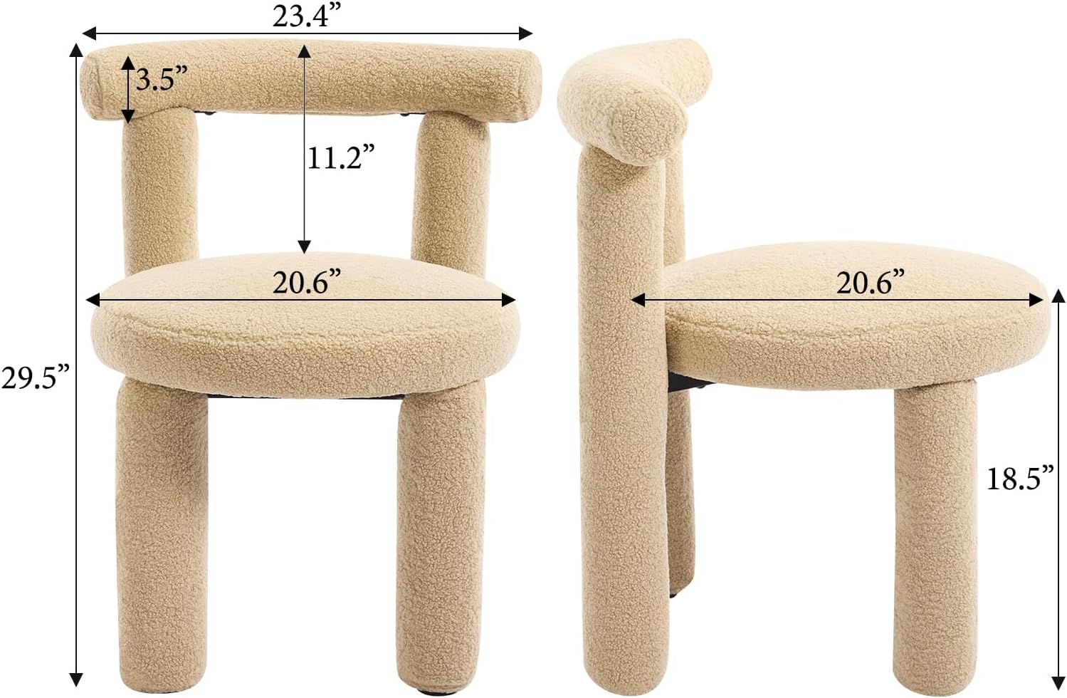 Modern Sherpa Dining Chairs Set of 4, Armless Upholstered Barrel Kitchen Chairs with Backs Comfy Accent Side Chair for Living Room, Dining Room, Reception, Camel