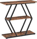CHOEZON 3-Tier Console Table, Entryway Table, Sofa Table with Open Shelves, Diamond-Shaped Behind Coach Table, Industrial, for Hallway, Entryway, Living Room, Stairwell, Rustic Brown and Black TXG08BF