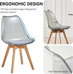 Acrylic Dining Chairs Set of 4, with Soft Cushion, Light Gray | Clear Acrylic Backrest With Soft Padded Seat, Sturdy Wooden Legs. Ideal For Kitchen And Living Room