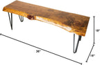SRL Rustic Logwerks Hairpin Leg Wood Bench - Live Edge Small Bench for Home & Kitchen— Handcrafted Wooden Bench — Rustic Furniture (36”, 3Ft Honey Pine, Black Hairpin Legs)