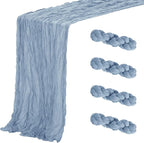 Aktor 4 Pack Dusty Blue Table Runner Boho Cheesecloth Table Runner Semi Sheer Gauze Fabric Runners for Wedding Birthday Baby Shower Party Boho Table Decoration（Dusty Blue）