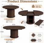 47 63" Extendable Round Wooden Dining Kitchen Table | 4-8 Seat Height Adjustable Shelf,23.6" Dust-Proof Storage Sturdy Pedestal Base,1.2" MDF Tabletop, Apartment,Natural