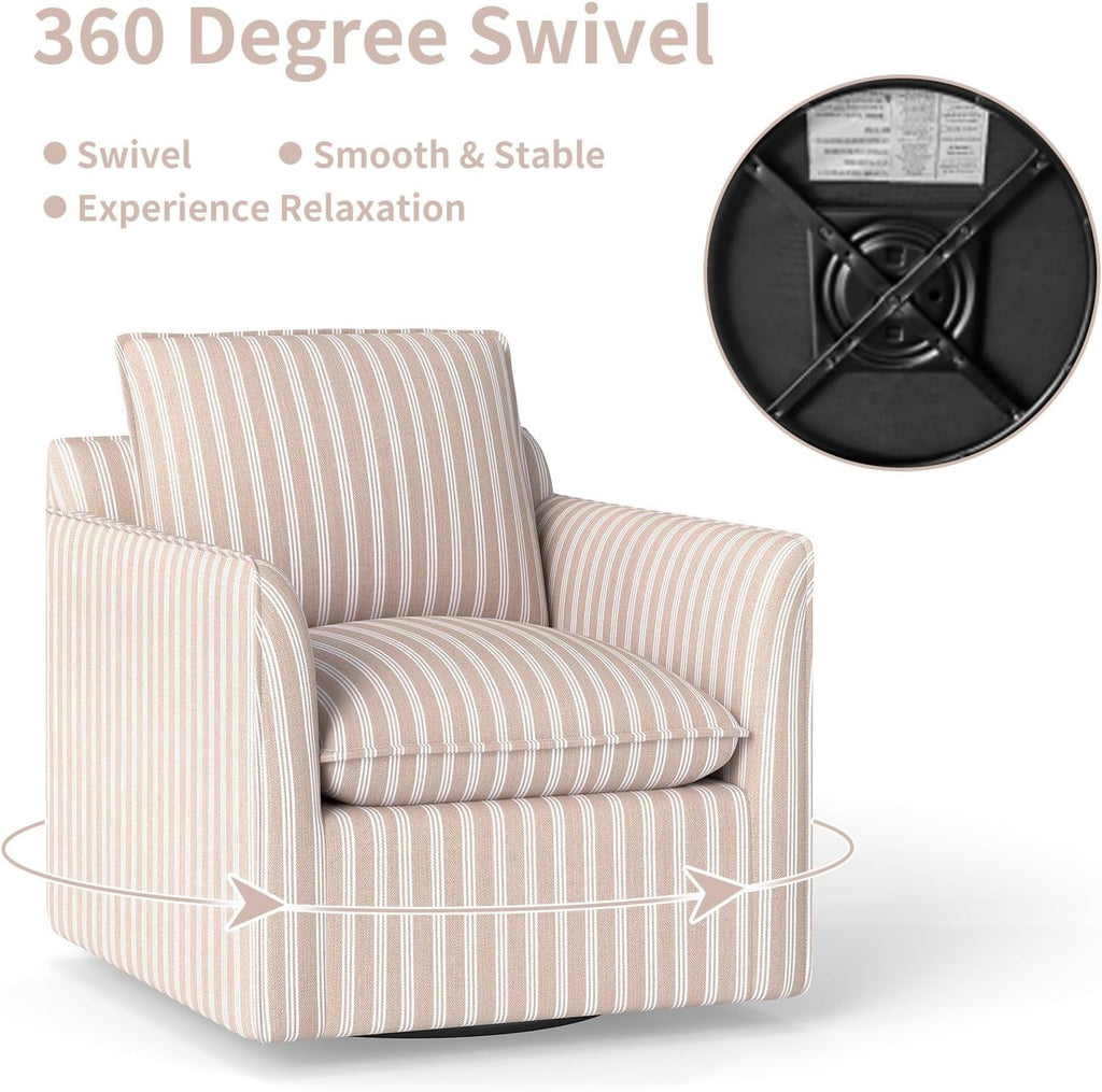 INZOY Swivel Accent Chair with Thick Padded Backrest Cushion, Swivel Reading Chair for Living Room Bedroom Small Spaces, Brown