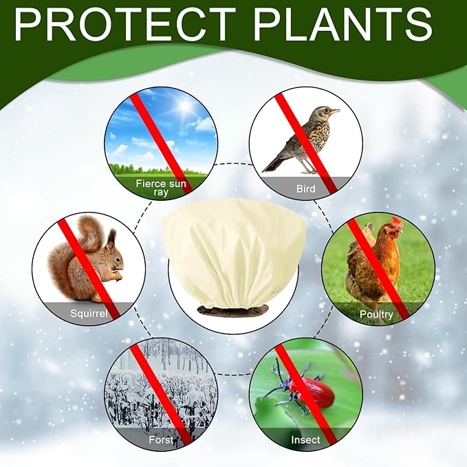 8 Pcs Plant Covers Frost Protection Bag 39.3" x 19.6" Winter Reusable Plants Jacket with Drawstring Shrub Protection Wraps Bags Frost Blanket for Winter Outdoor Garden Plants