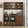 KEIKI 75" H x 63" W Kitchen Pantry Storage Cabinet with Countertop, Glass Doors, Drawers, Microwave Stand and Shelves, Tall Freestanding Wood Hutch Food Pantries Cupboard for Coffee Bar, Dining Room