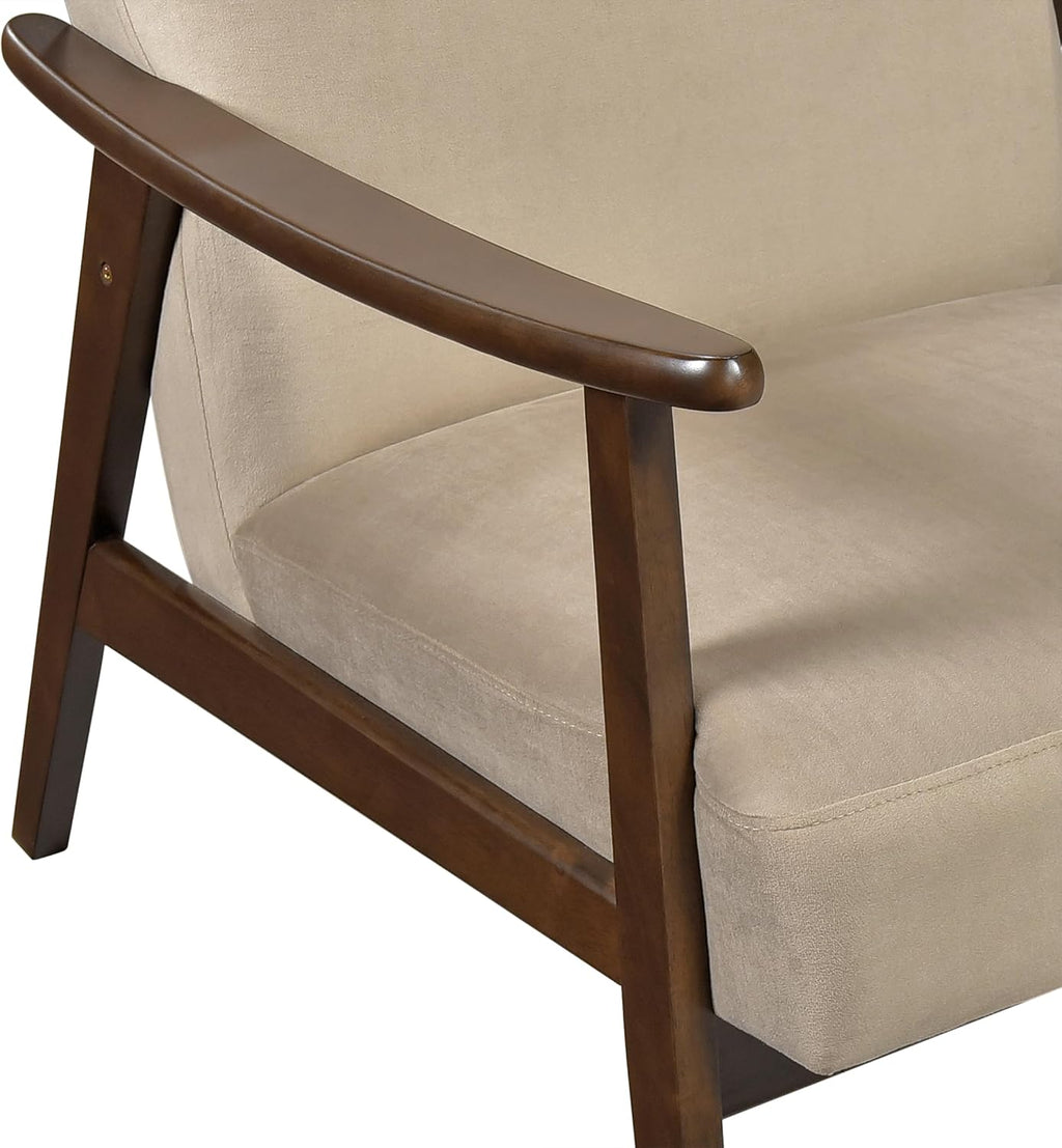 Lexicon Mid Century Modern Chair Velvet Accent Chair for Living Room Chair w/Solid Wood Armrests and Legs, Cushioned Seat and Backrest, Reading Chair and Lounge Chair for Bedrooms/Studios, Brown
