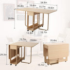 Folding Dining Room Table for 4/6 with 35.4" Extra Wide Space Saving Drop Leaf Table with Lockable Wheels & Storage, Heavy Duty Eco Solid Wood Top 300lb, Convertible Desk for Apartments/RV/Home Office