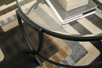 GTU Furniture Contemporary Glass Round 3-Piece Coffee Table Set, Cocktail Table with 2 Matching End Tables, Black Finish for Living Room