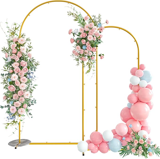 Snughome Arch Backdrop Stand, Set of 2 Metal Arch Stand (7.2FT+6FT), Gold Wedding Arch Frame for Party, Baby Shower, Holiday, Ideal for Balloon Flower