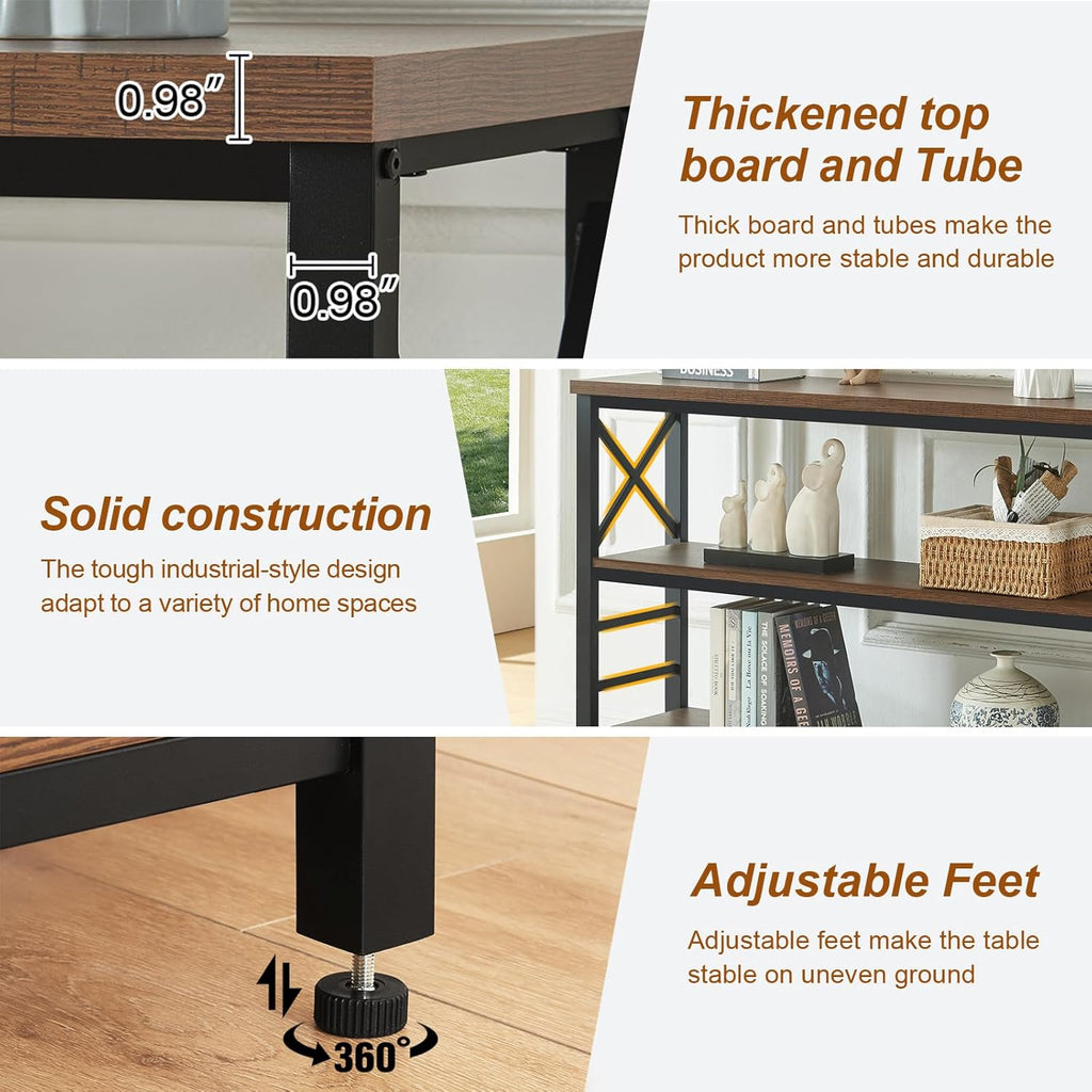 Hombazzar 3-Tier Sofa Table,Console Tables for Entryway,Brown 47" | Stable Support,Multi-functional use for home,Easy Assembly,Scratch Resistant & Rustproof